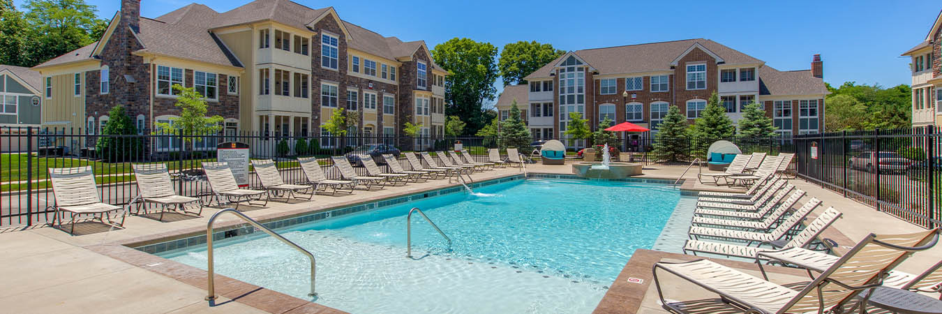 Apartment swimming pool at The Hamilton in Fishers.